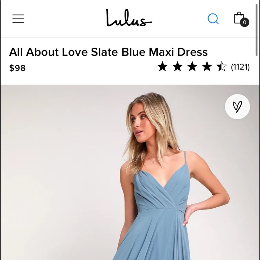 Lulu’s bridesmaids dress. “All About Love” slate blue maxi dress.